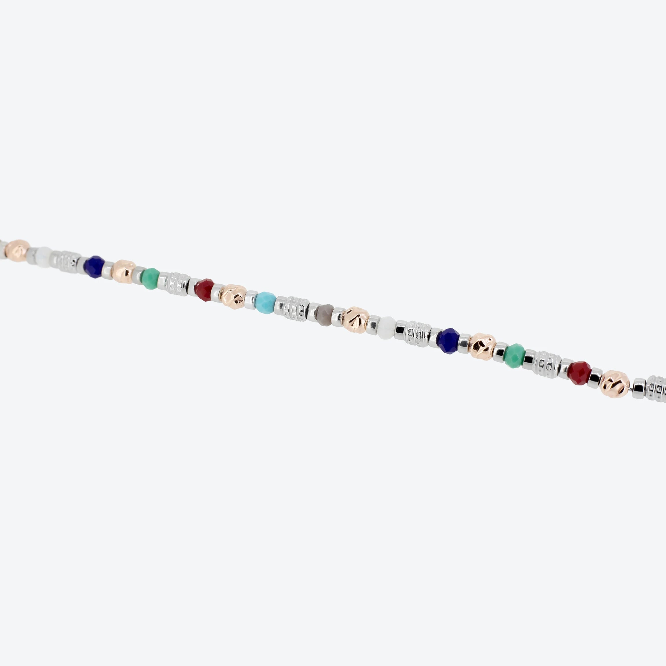 Bracciale con pepite argento e rosè e pietre naturali