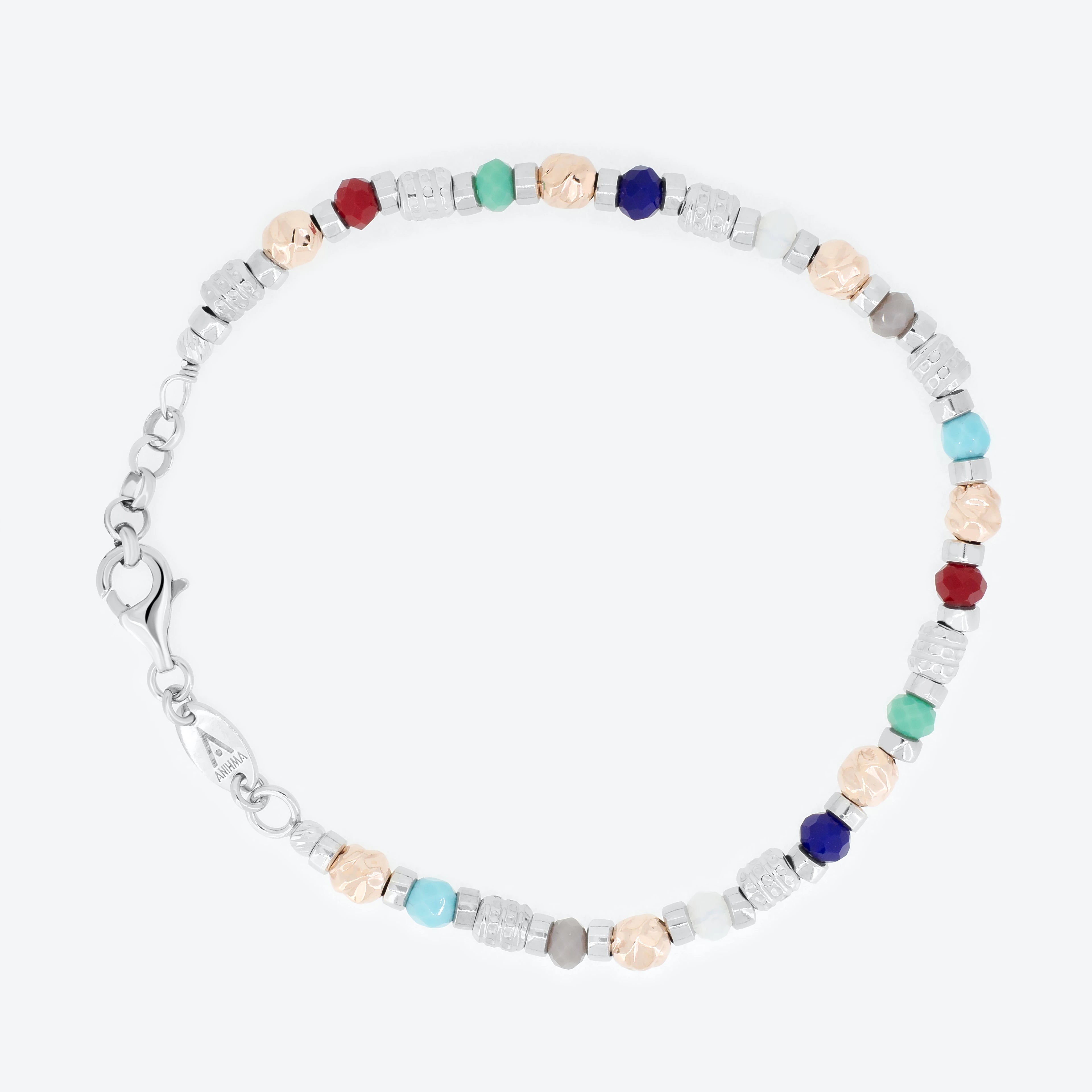 Bracciale con pepite argento e rosè e pietre naturali