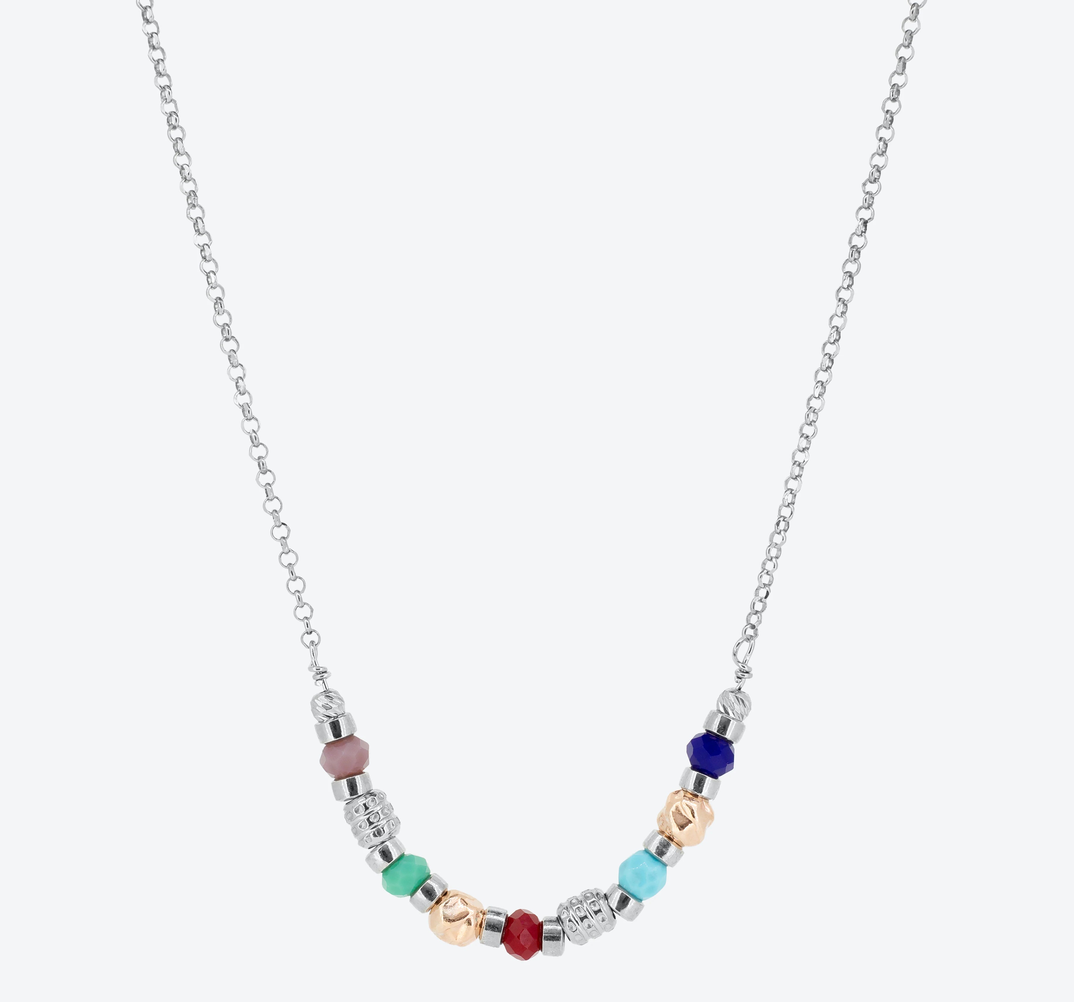 Collana con pepite argento e rosè e pietre naturali