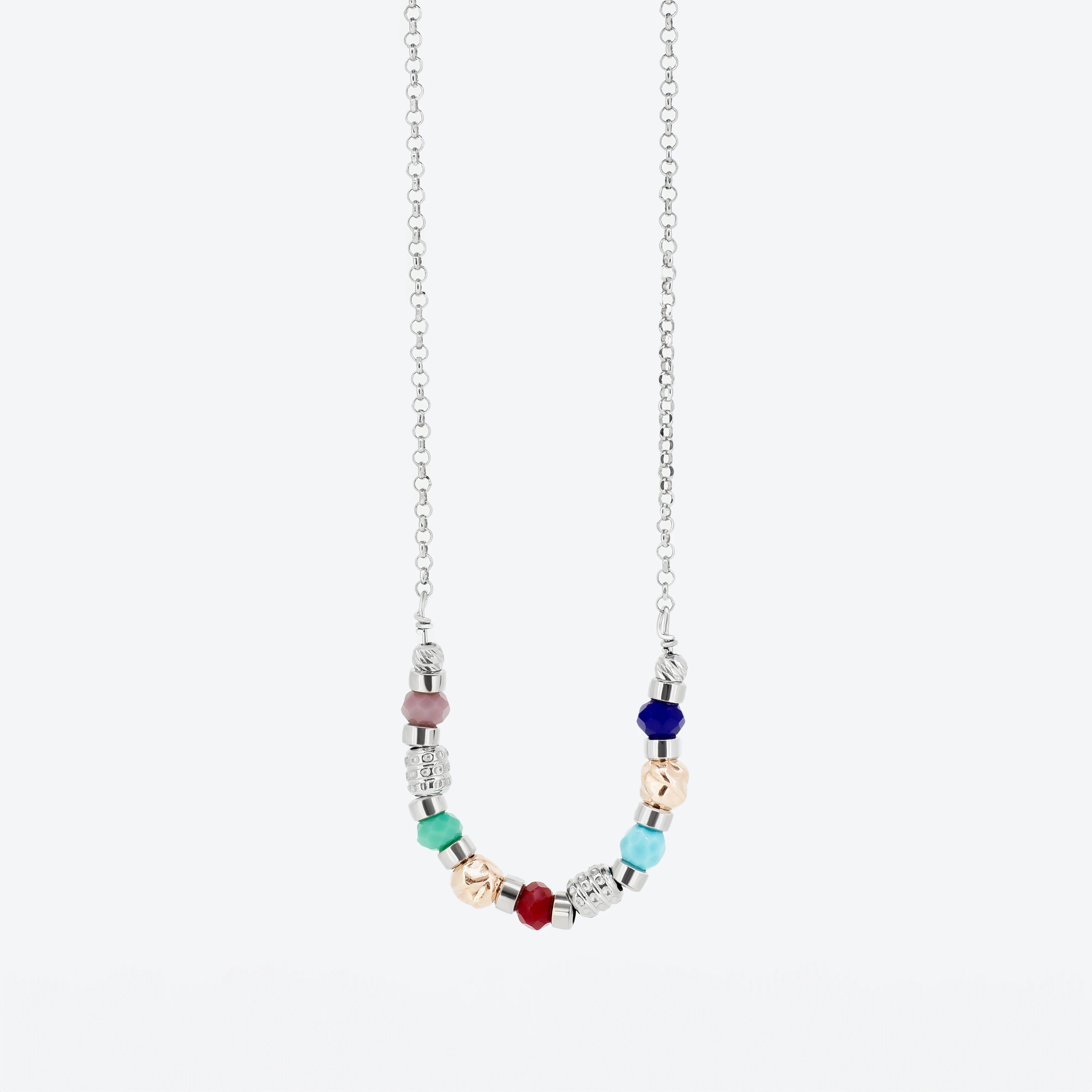 Collana con pepite argento e rosè e pietre naturali