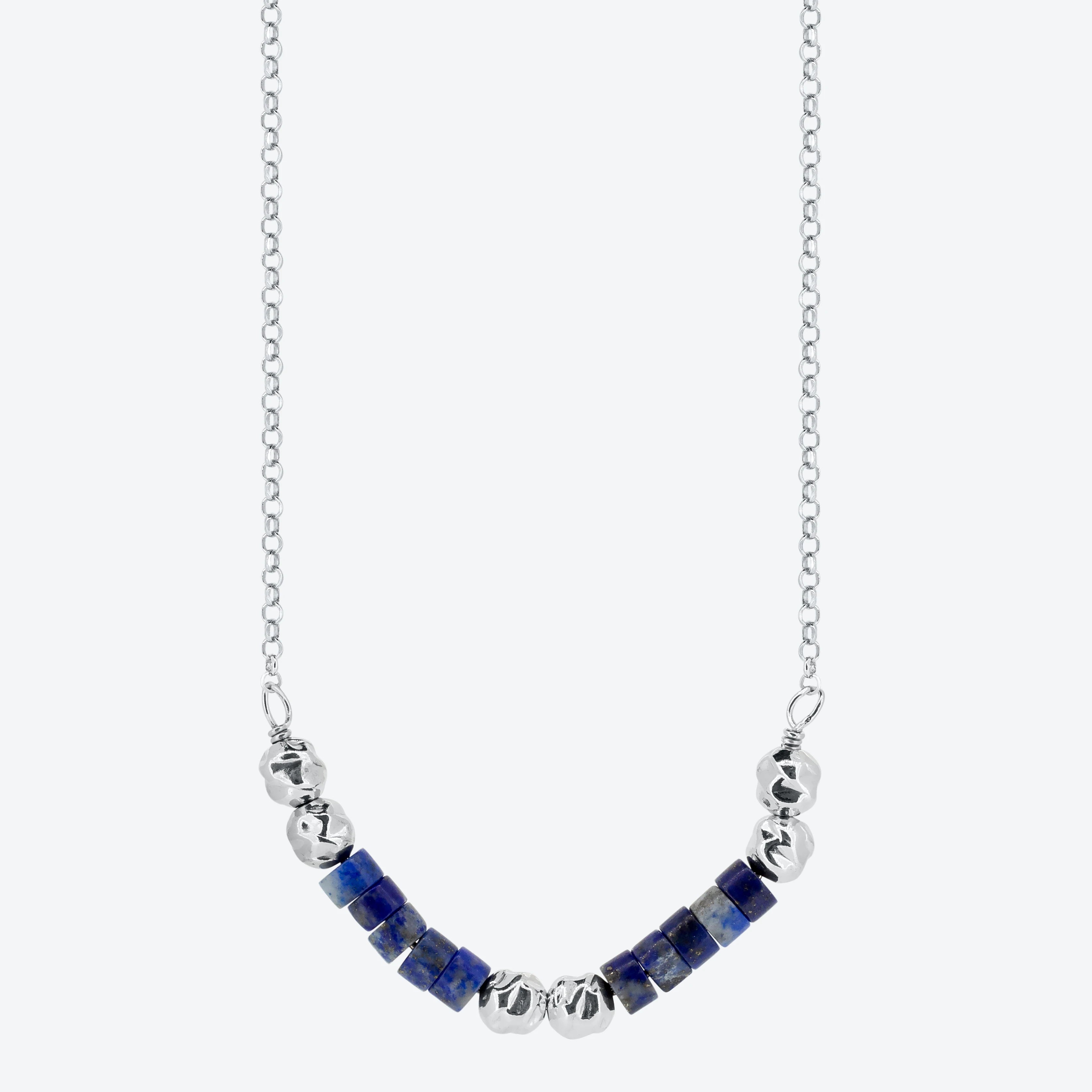 Collana con pepite in argento e pietre lapislazulli naturali