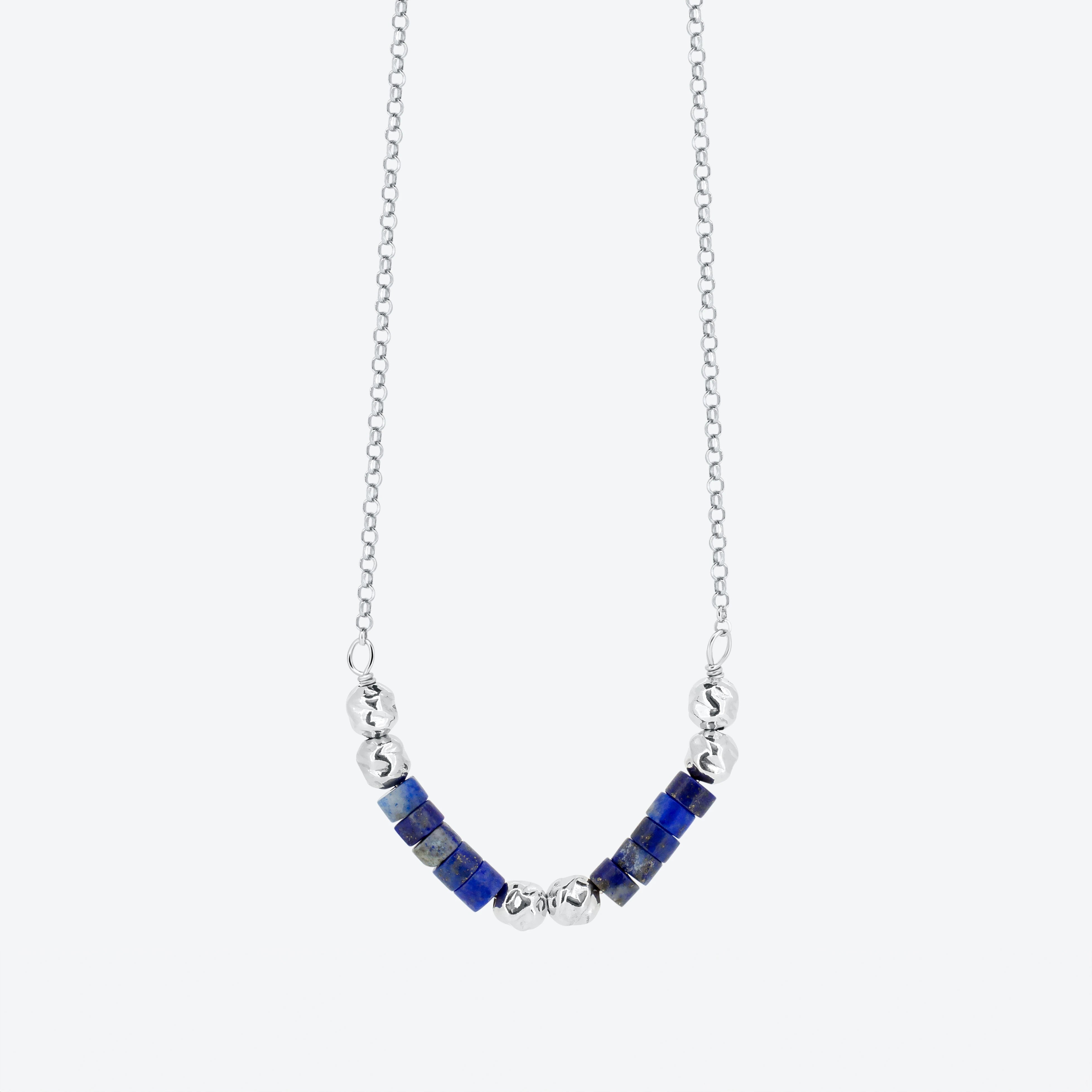 Collana con pepite in argento e pietre lapislazulli naturali