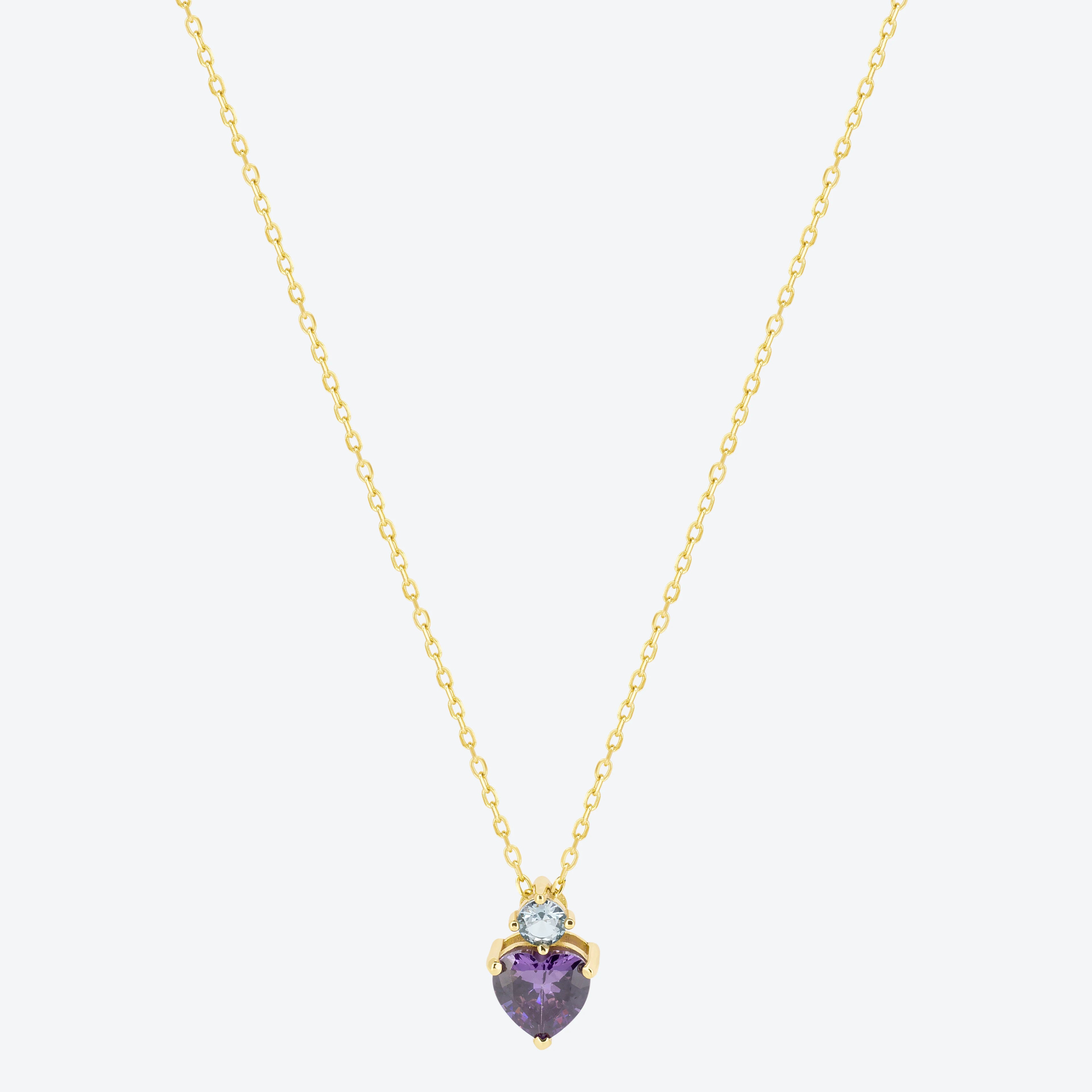 COLLANA con pendente cuore pietra ametista e zircone celeste - ORO