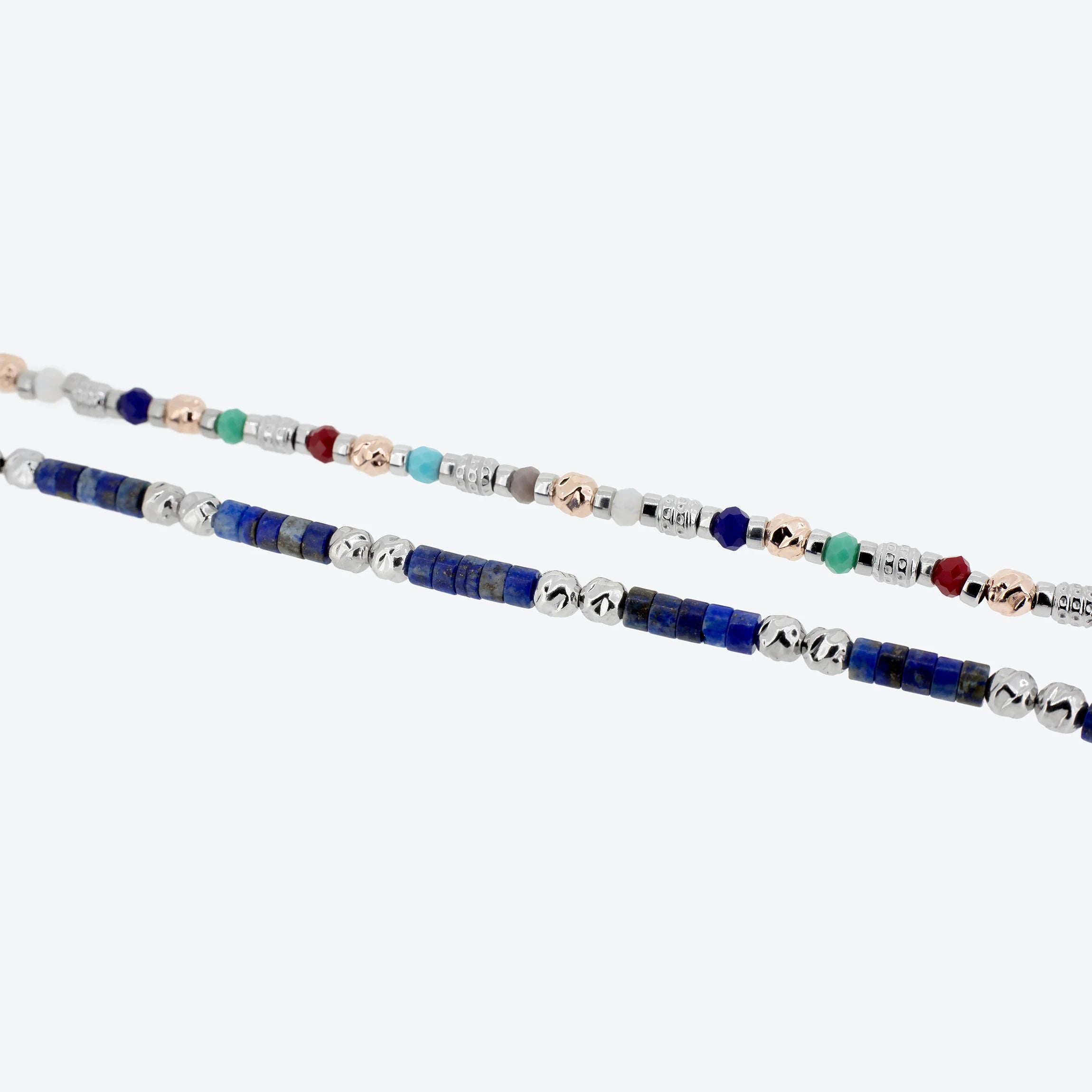 Bracciale con pepite argento e rosè e pietre naturali