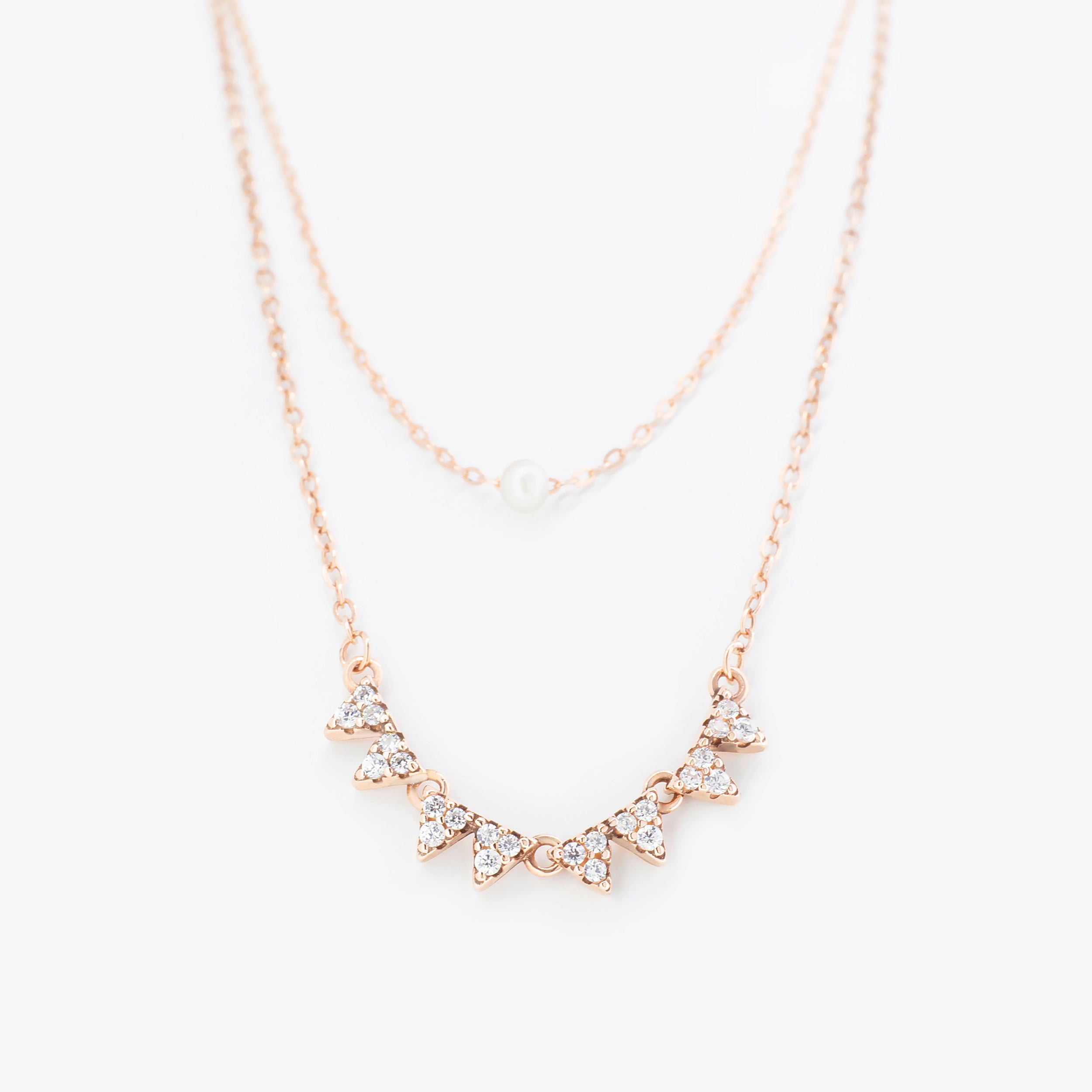 COLLANA doppia filo con perla e triangolini pavé