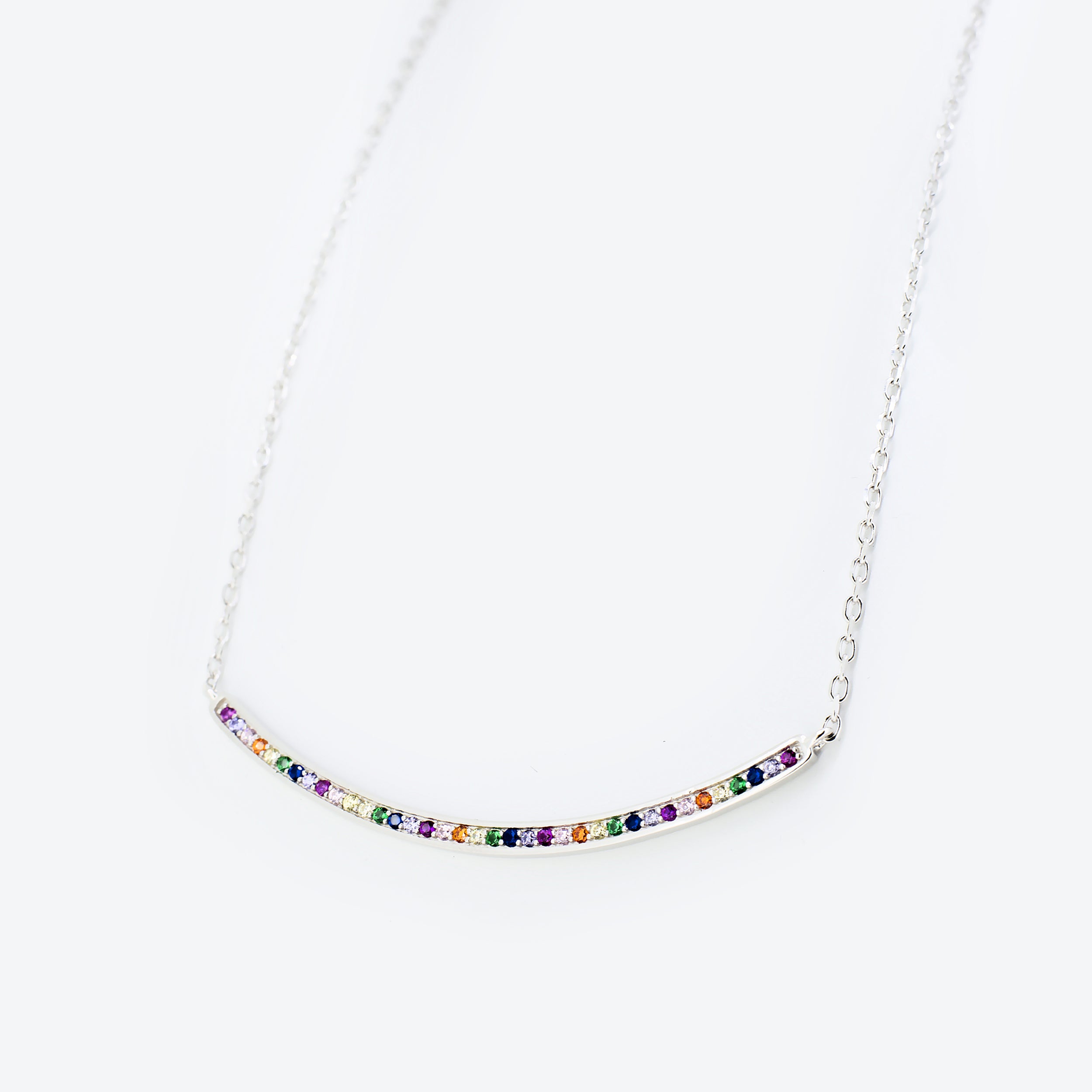 COLLANA con barra zirconi multicolor - argento