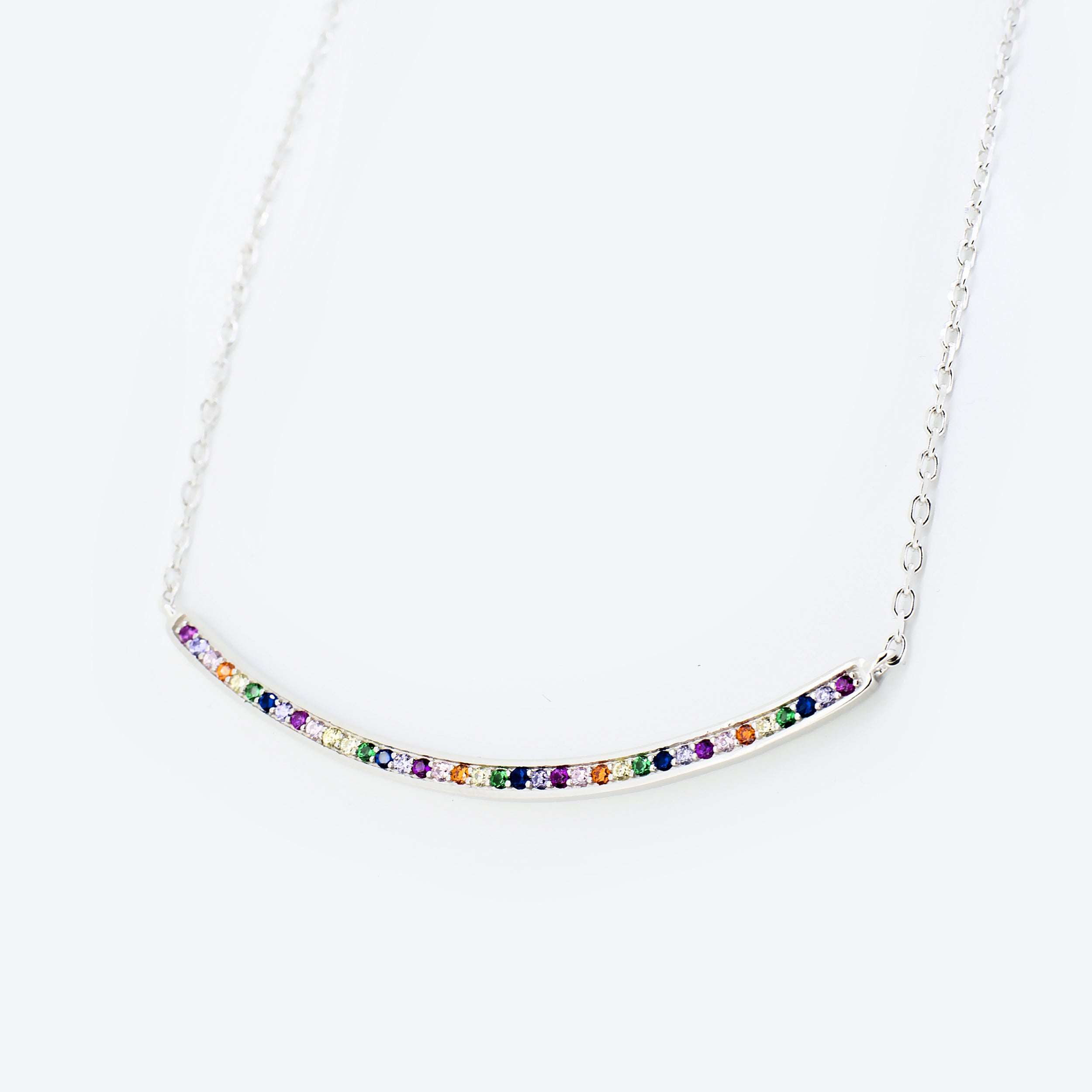 COLLANA con barra zirconi multicolor - argento