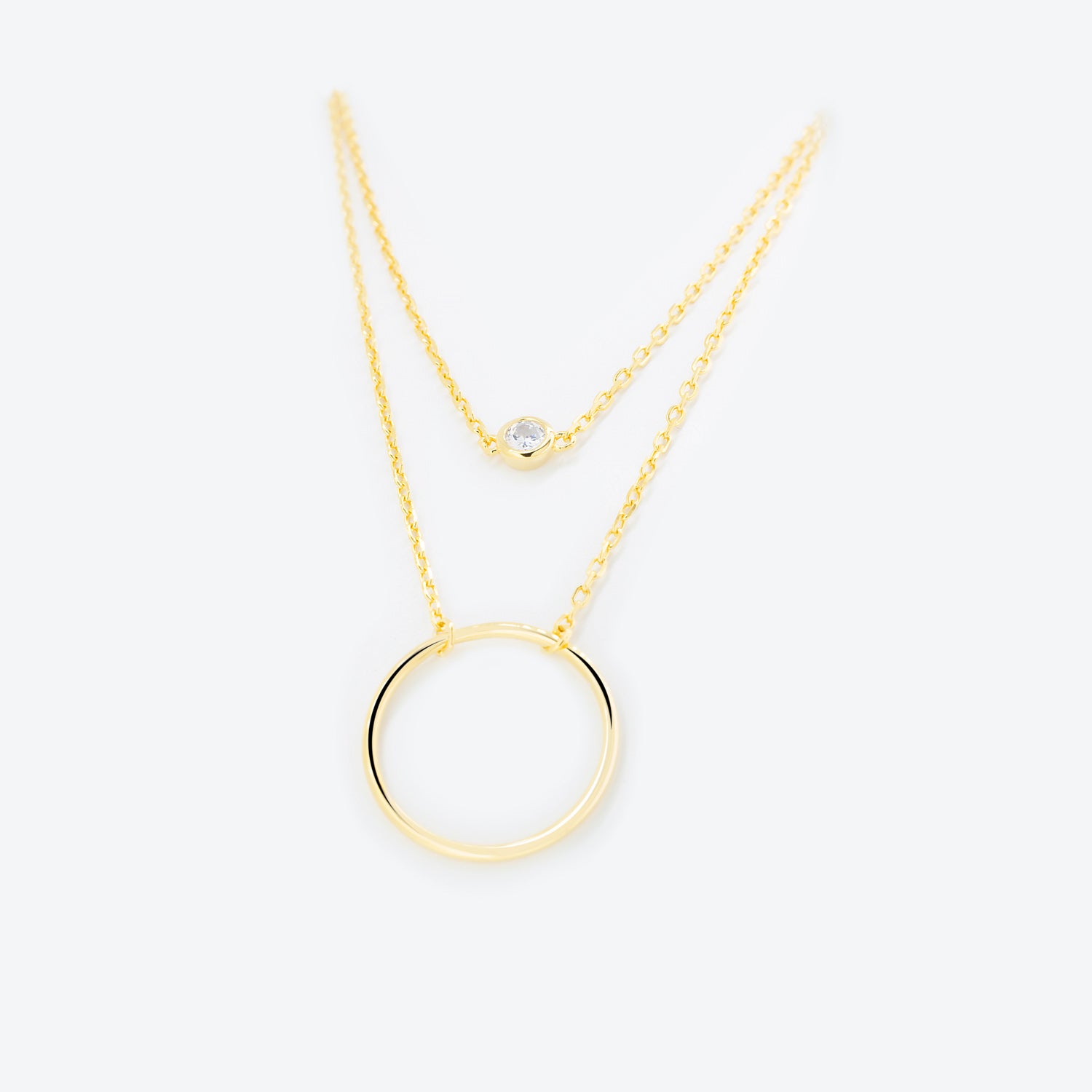 COLLANA doppio filo cerchio e zircone - oro