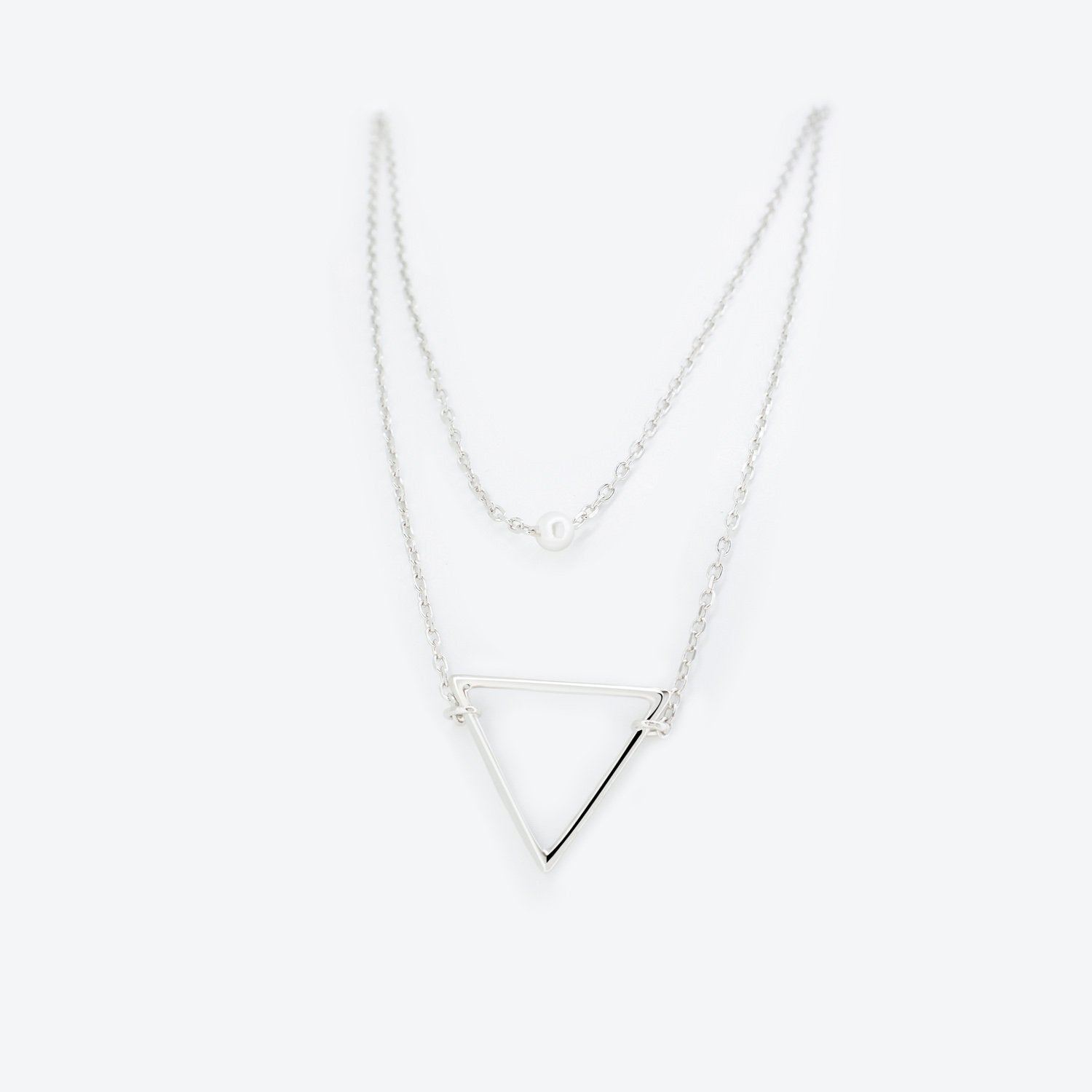 COLLANA doppio filo triangolo e perla - argento