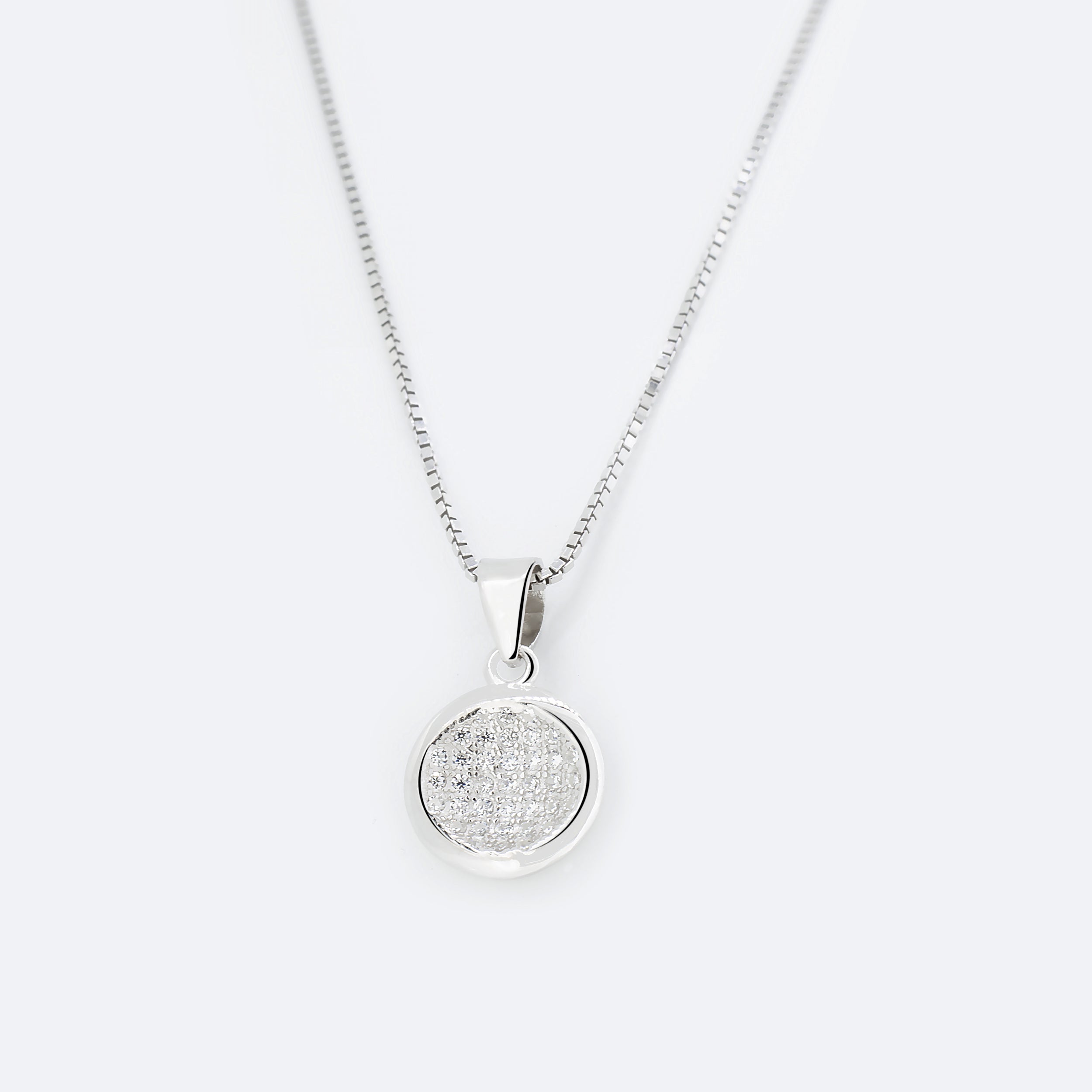 COLLANA con pendente cerchio pavé - bianco