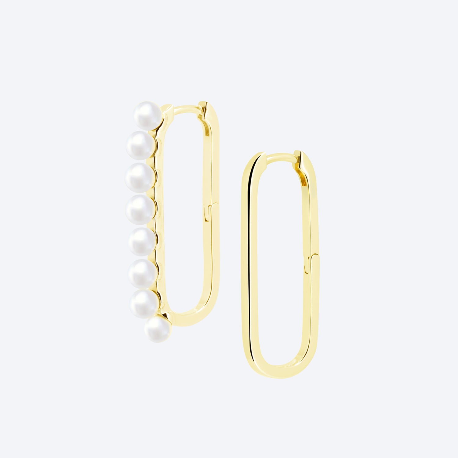 ORECCHINI ASIMMETRICI RETTANGOLARI CON PERLE – ORO