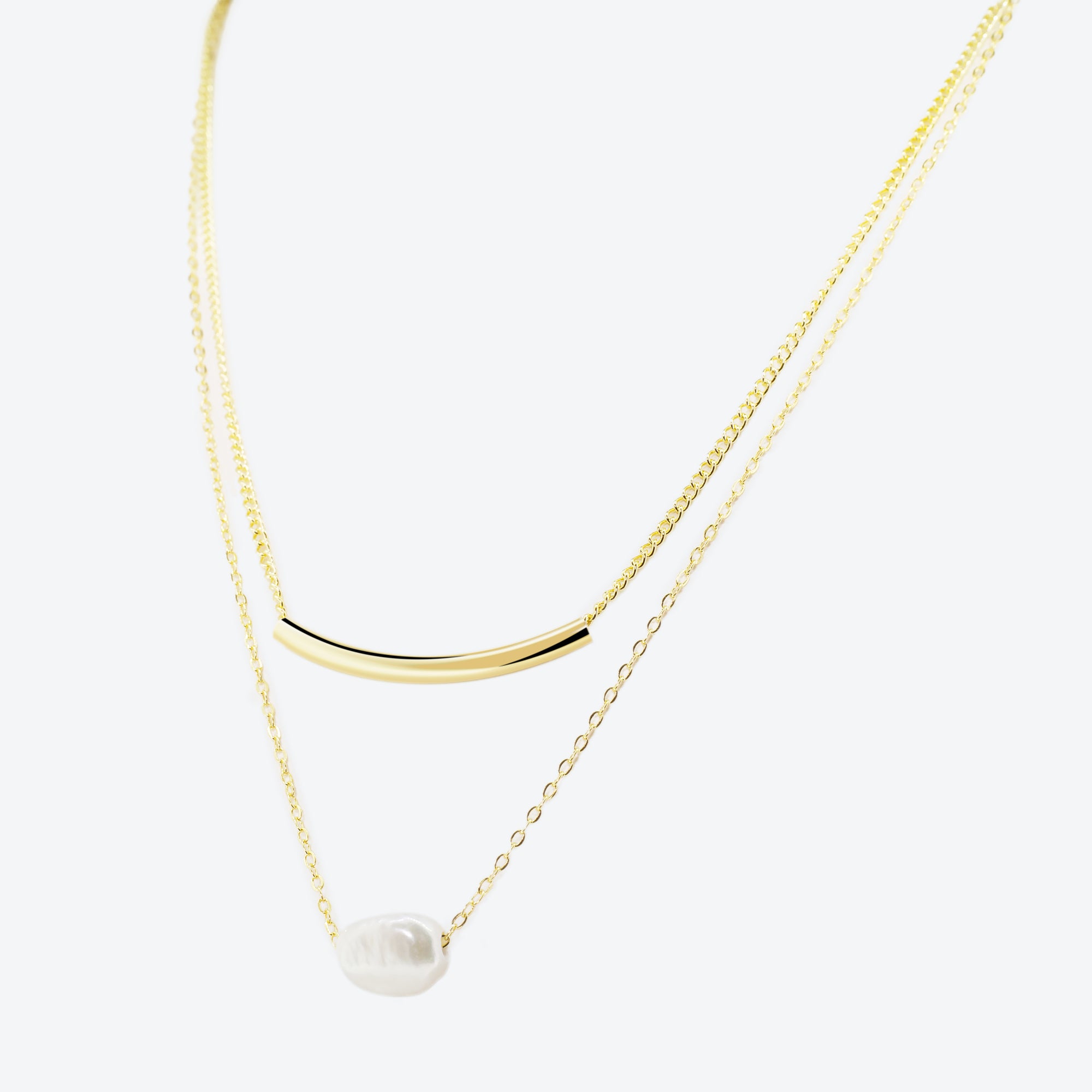 Collana doppio filo barretta e perla barocca - oro