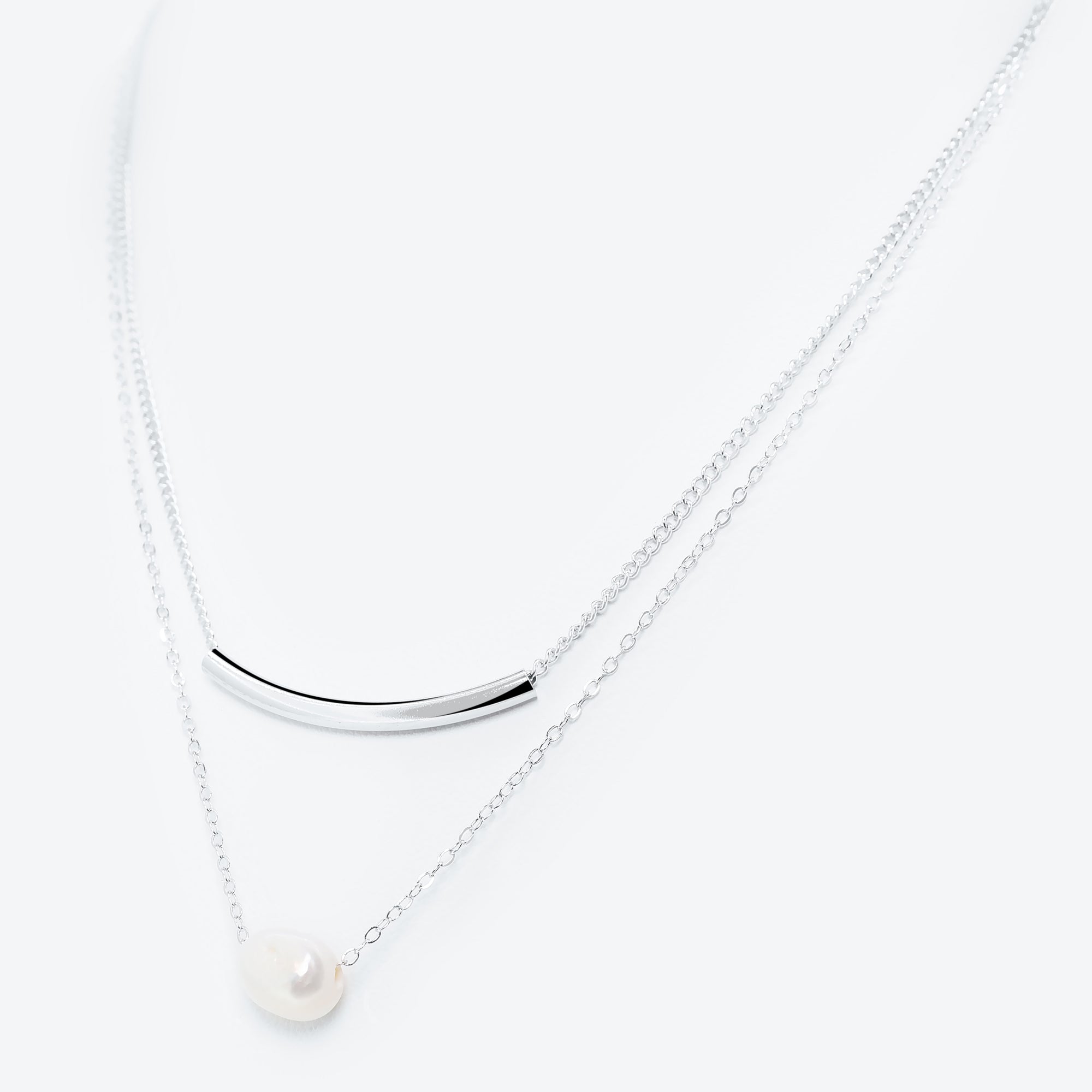 Collana doppio filo barretta e perla barocca - argento