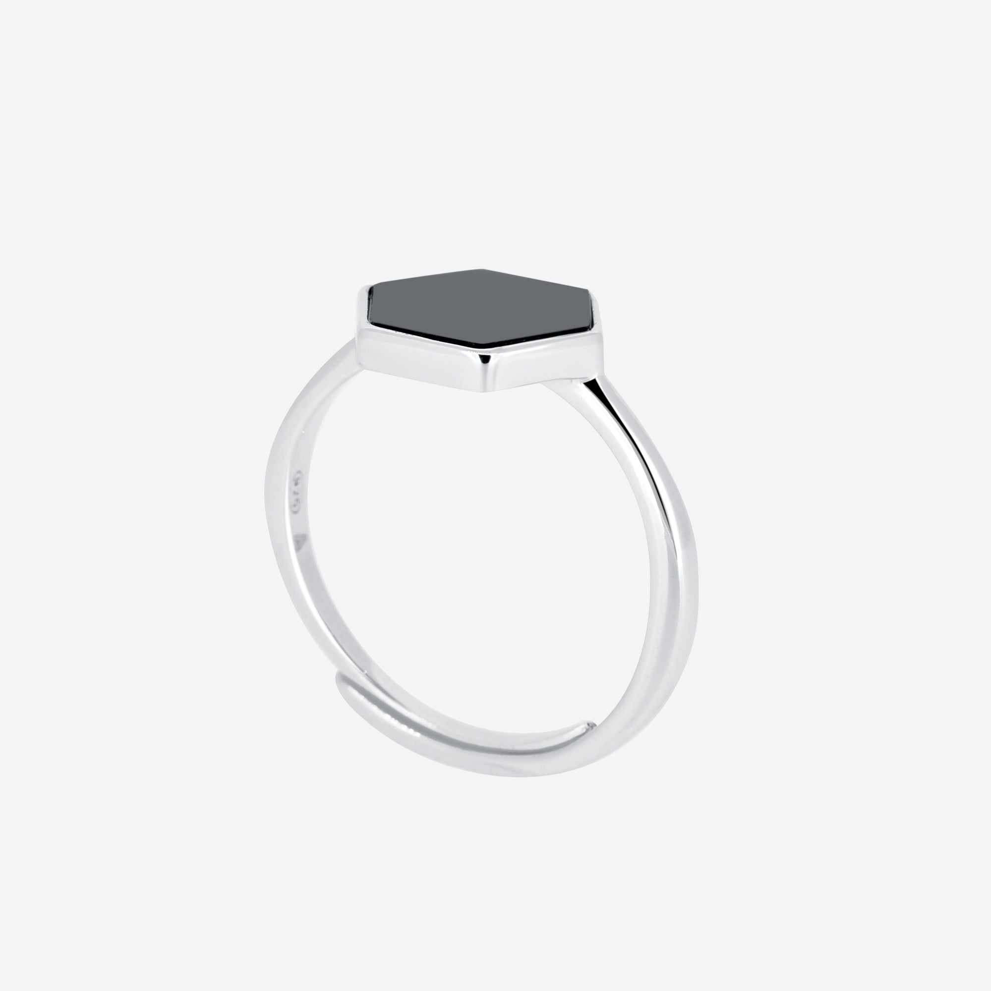 Anello esagonale con pietra onice - argento