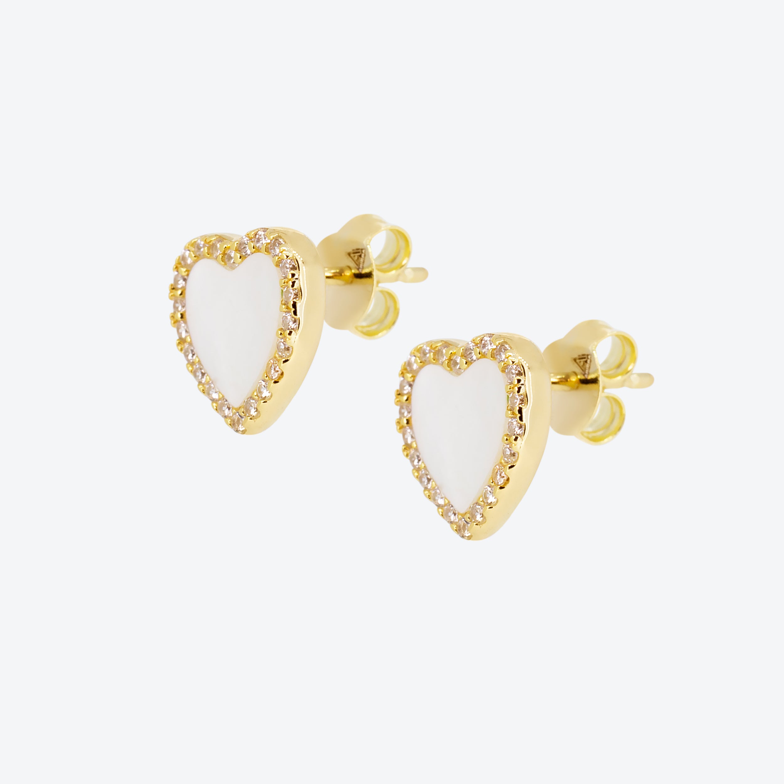 ORECCHINI BOTTONE CON ZIRCONI E MADREPERLA - ORO