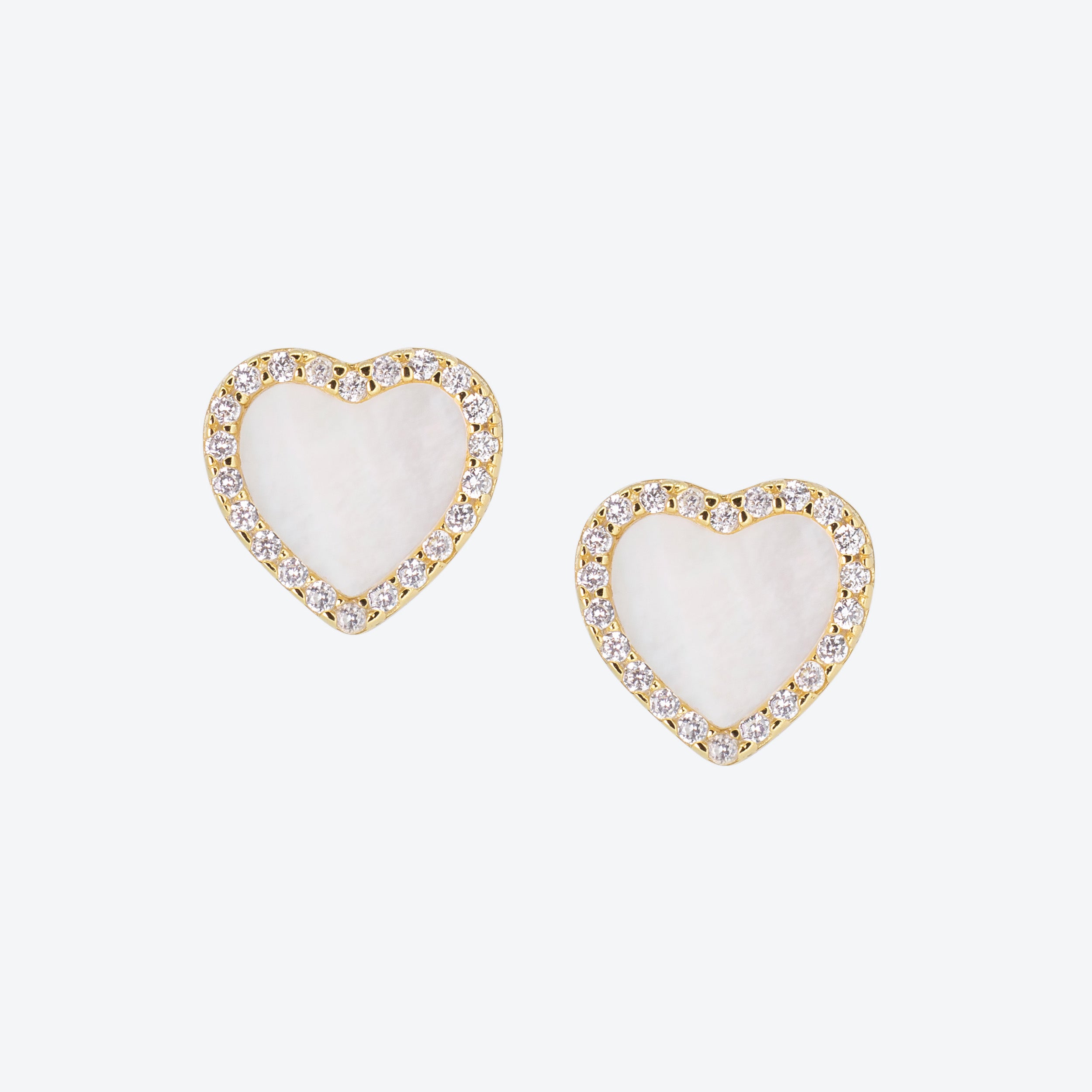 ORECCHINI BOTTONE CON ZIRCONI E MADREPERLA - ORO