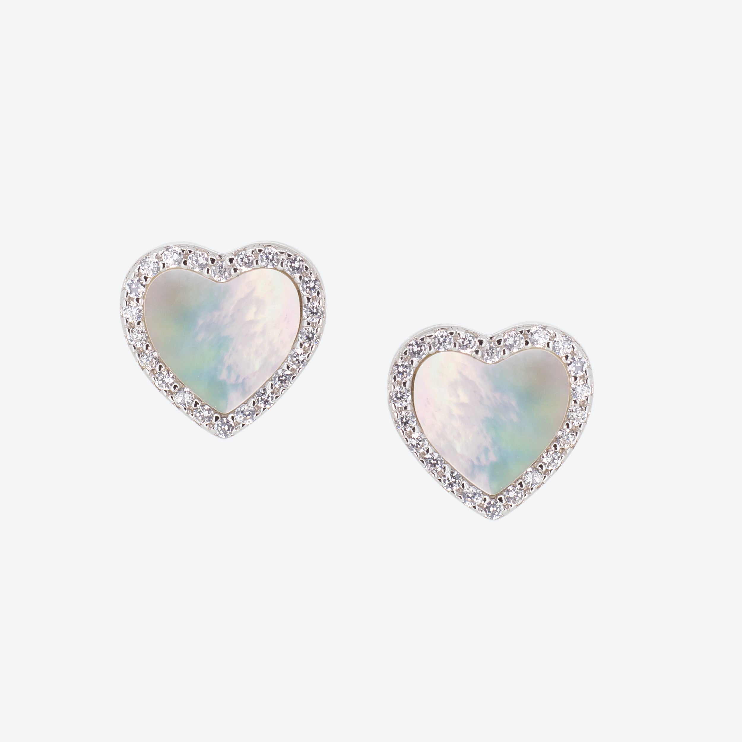 ORECCHINI BOTTONE CON ZIRCONI E MADREPERLA - ARGENTO