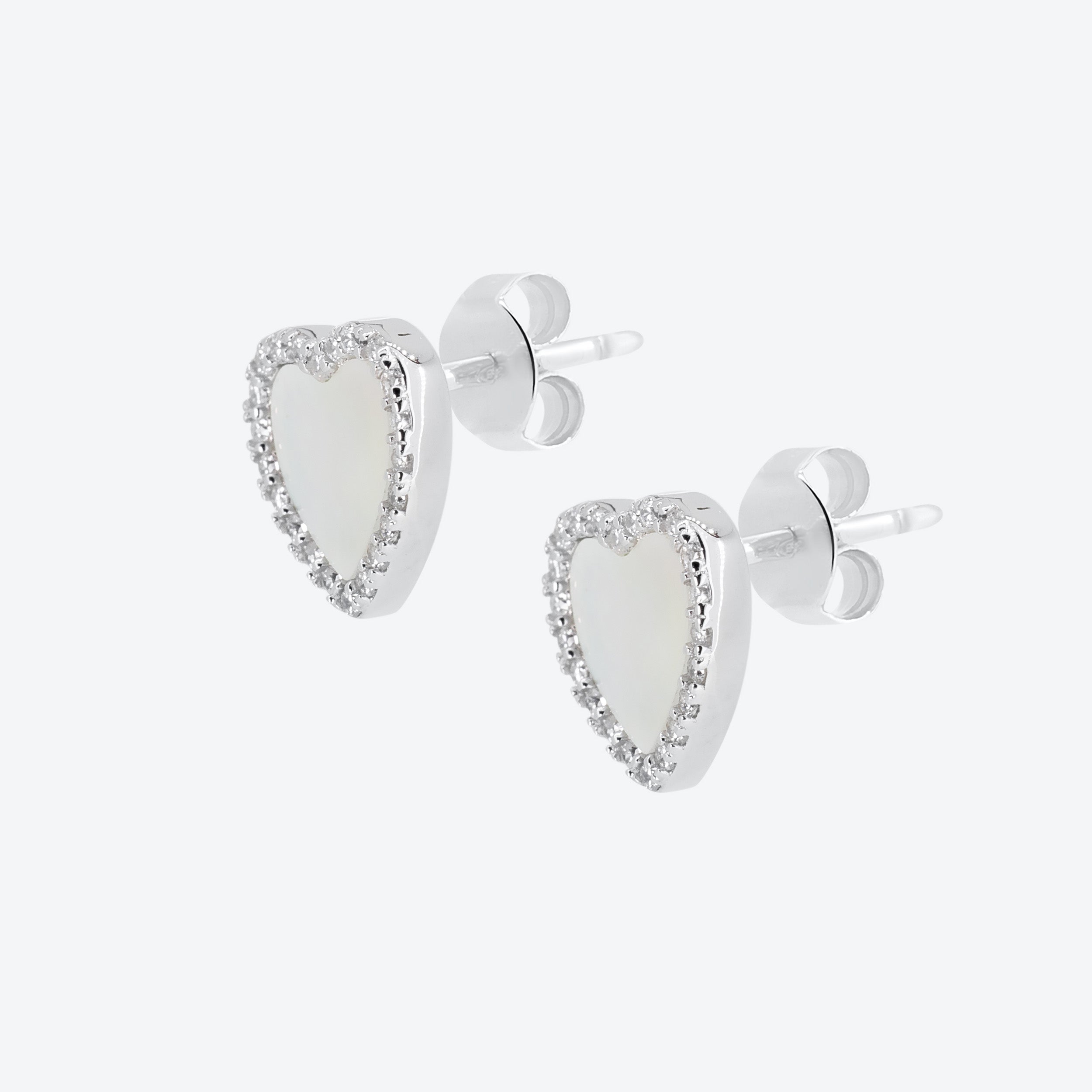 ORECCHINI BOTTONE CON ZIRCONI E MADREPERLA - ARGENTO