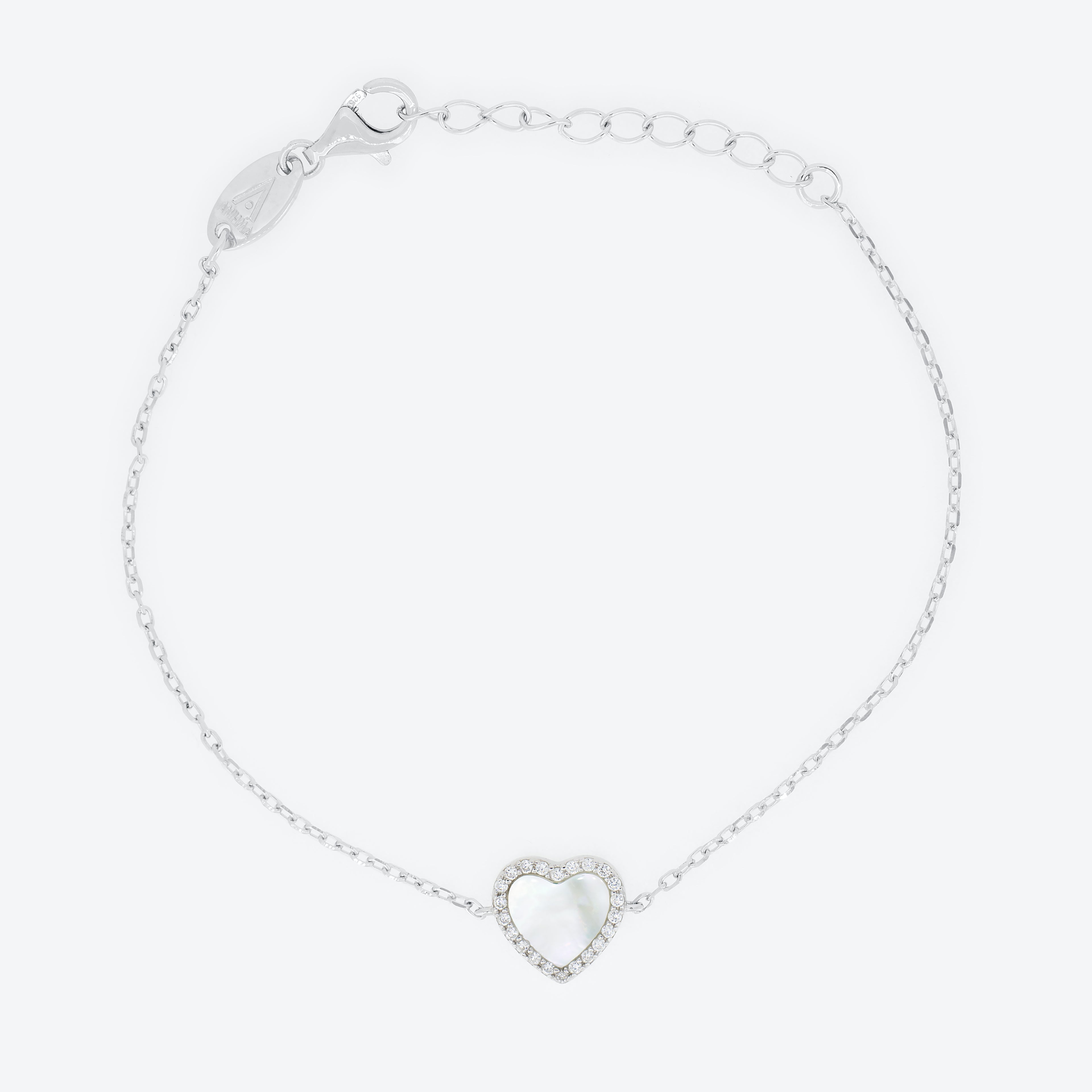 BRACCIALE CATENA CON ZIRCONI E MADREPERLA - ARGENTO